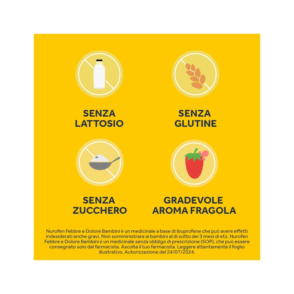 Nurofen Febbre e dolore per bambini uso 100 mg/ 5 ml orale gusto fragola 150ml con siringa dosatrice-14
