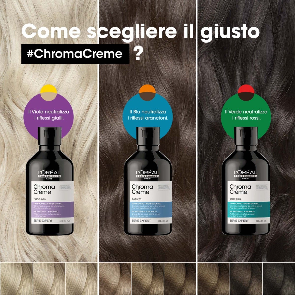 Chroma Creme - Shampoo Verde per capelli da marrone scuro a nero 300ml