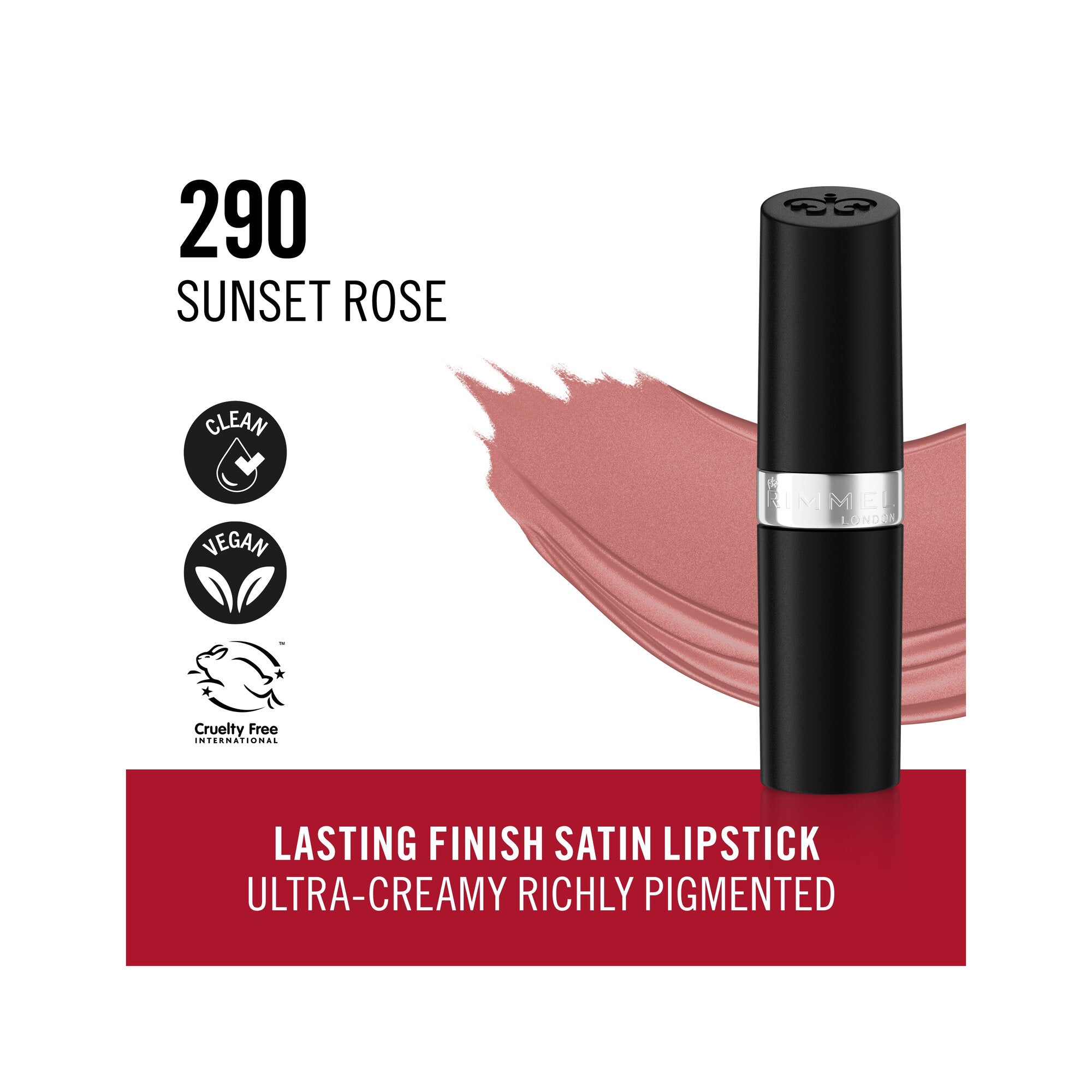 Rimmel Lasting Finish Rossetto Satinato Idratante Formula Vegana 4g 290 Sunset Rose-3