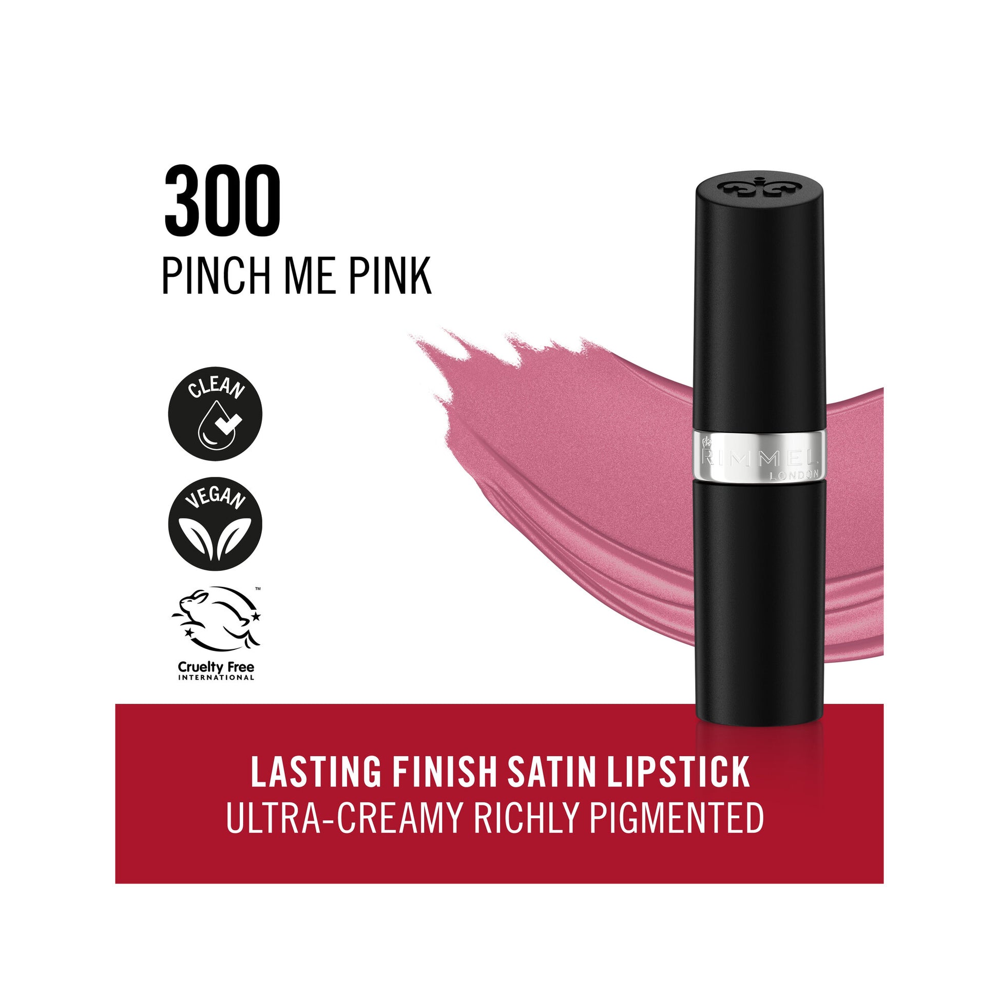 Rimmel Lasting Finish Rossetto Satinato Idratante Formula Vegana 4g 300 Pinch Me Pink-3