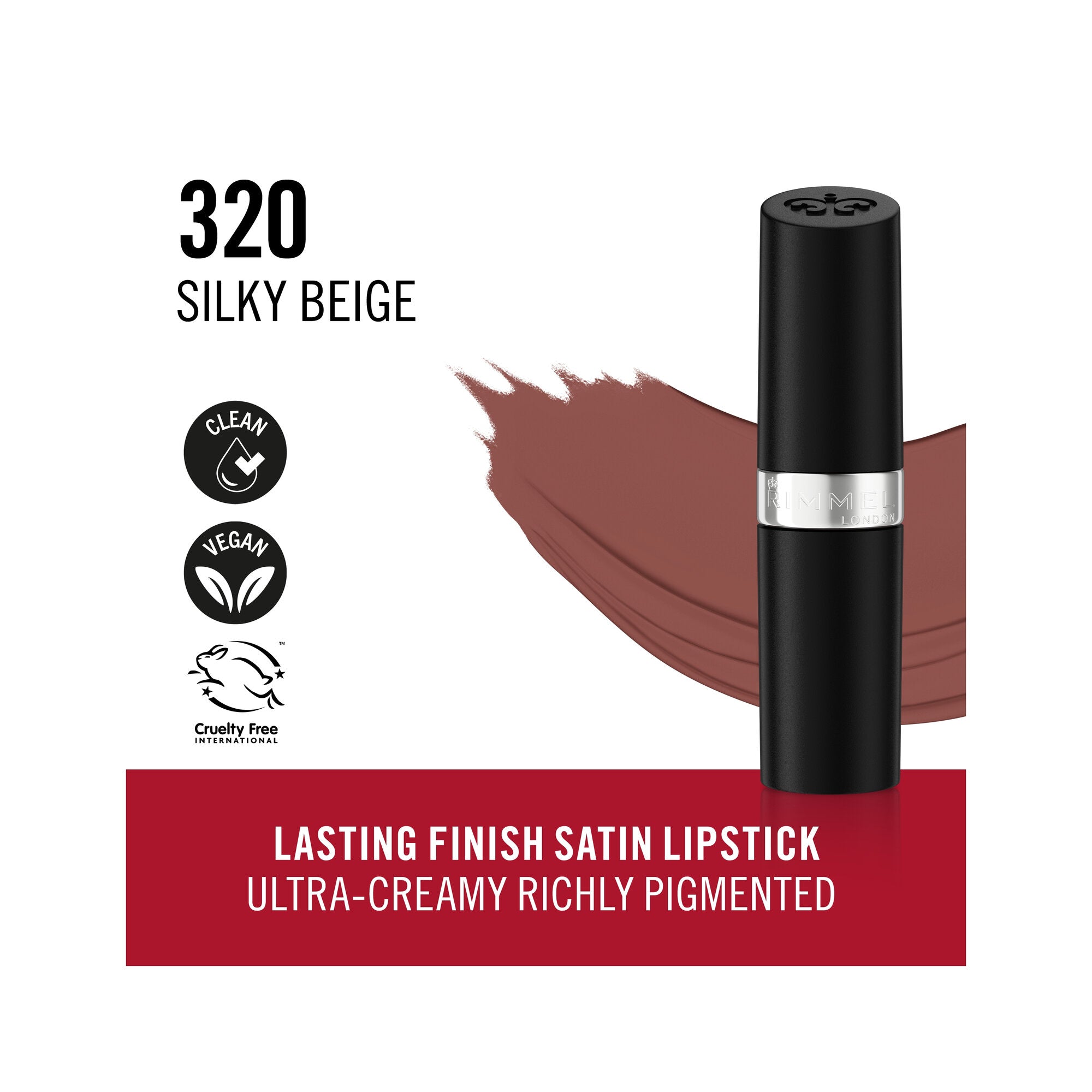 Rimmel Lasting Finish Rossetto Satinato Idratante Formula Vegana 4g 320 Silky Beige-3