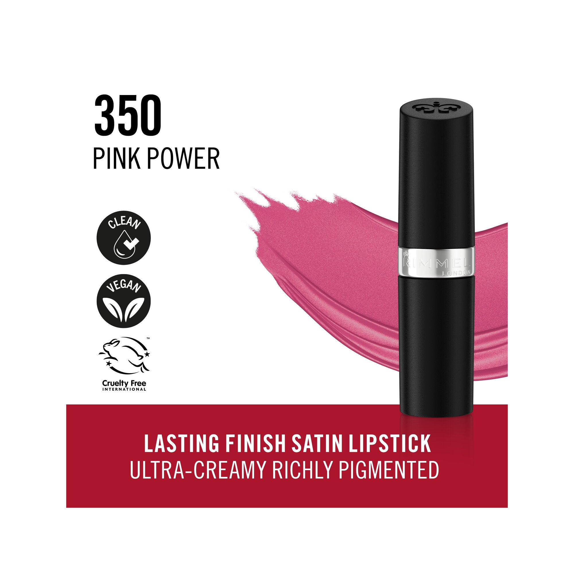 Rimmel Lasting Finish Rossetto Satinato Idratante Formula Vegana 4g 350 Pink Power-3