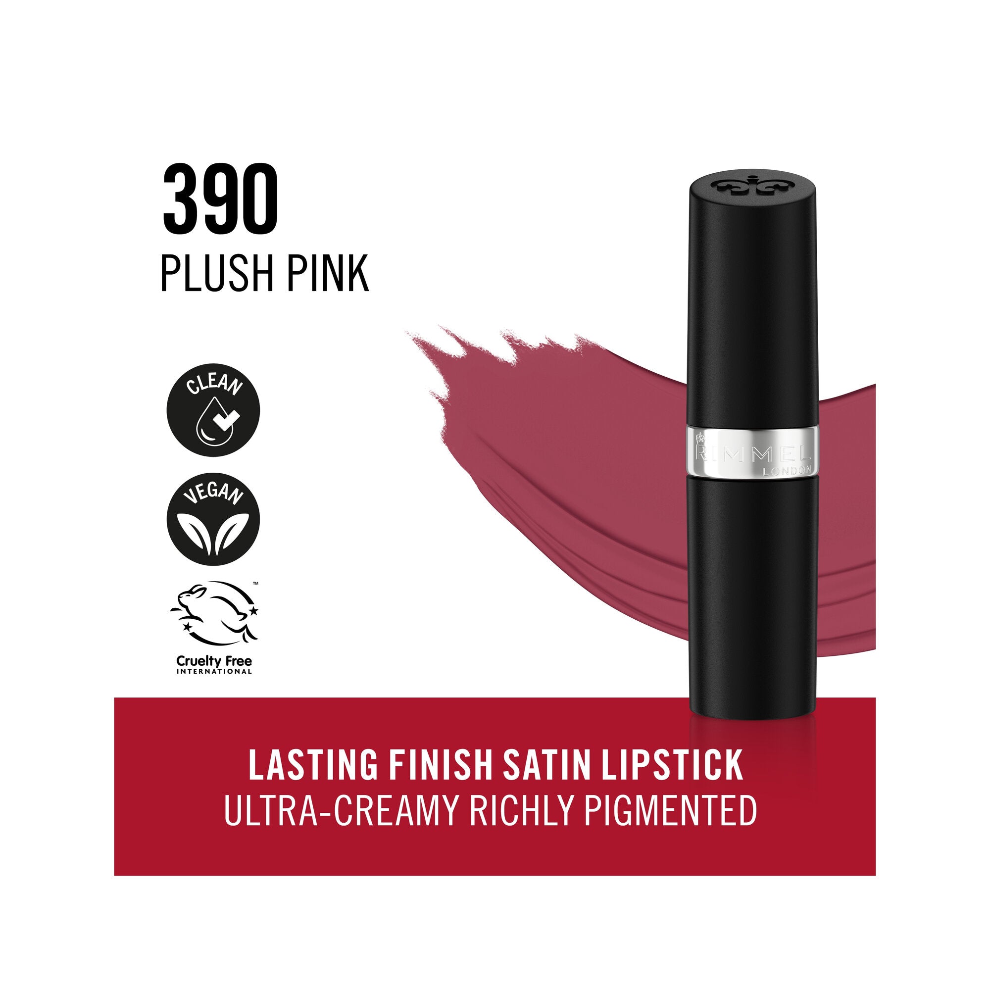Rimmel Lasting Finish Rossetto Satinato Idratante Formula Vegana 4g 390 Plush Pink-3