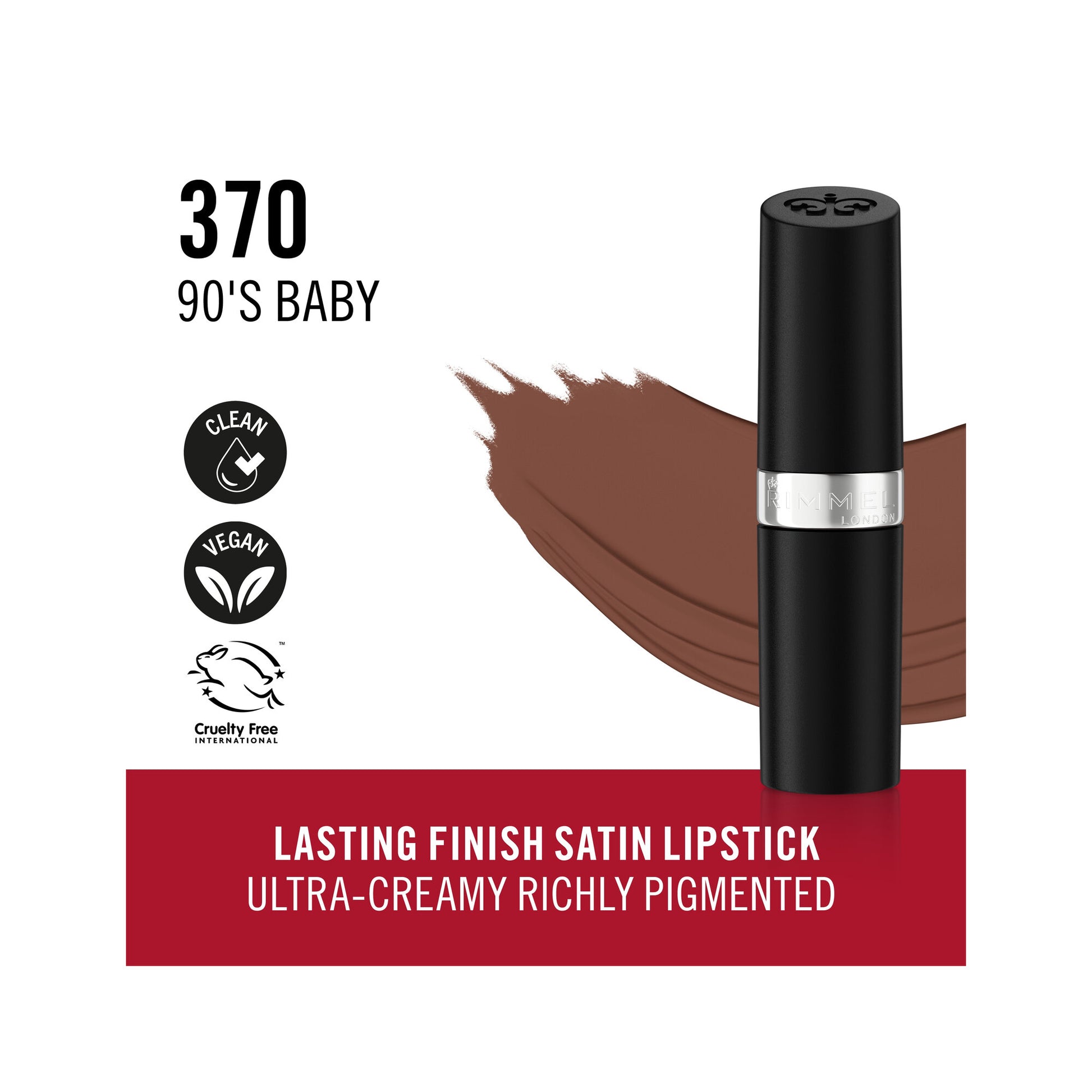 Rimmel Lasting Finish Rossetto Satinato Idratante Formula Vegana 4g 370 90's Baby-3