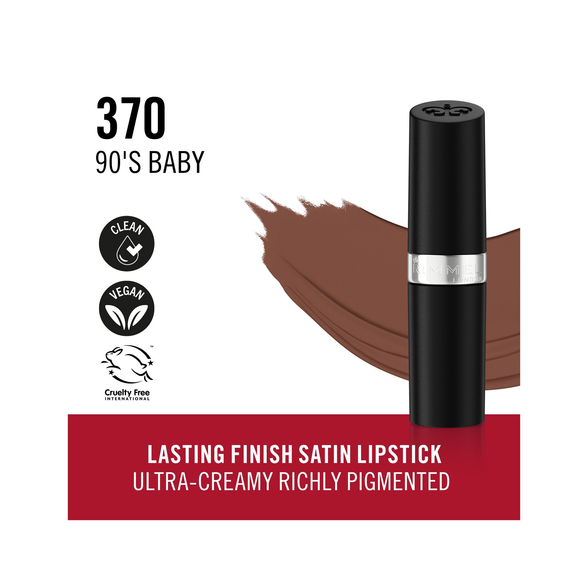 Rimmel Lasting Finish Rossetto Satinato Idratante Formula Vegana 4g 370 90's Baby-3