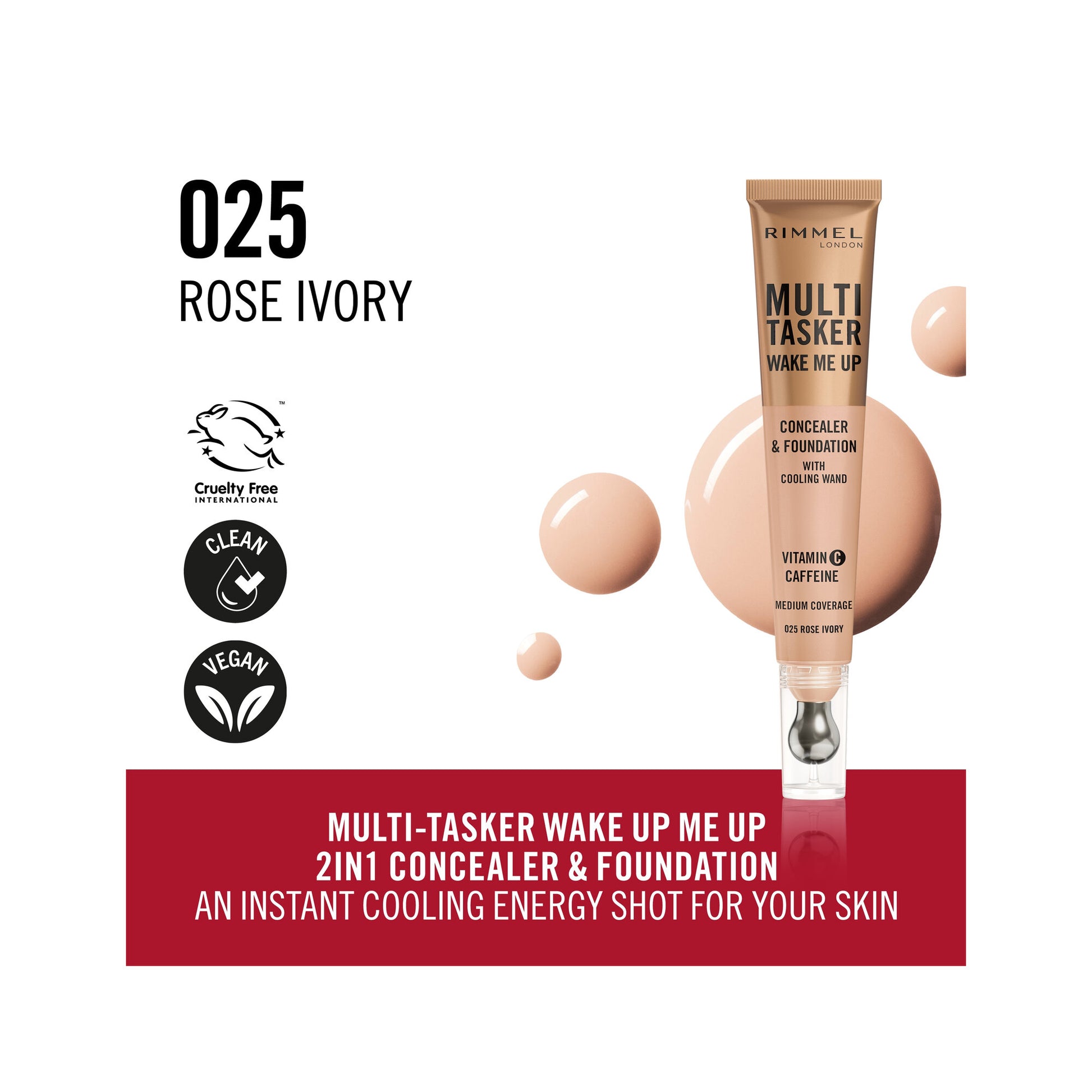 Rimmel Multi-tasker Wake Me Up Correttore & Fondotinta Formula Vegana 25 Rose Ivory 20ml-4