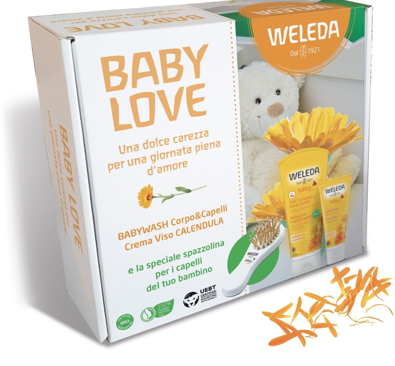 Weleda Cofanetto Baby Love bagnoschiuma 50ml + crema viso calendula 200ml + spazzolina-2