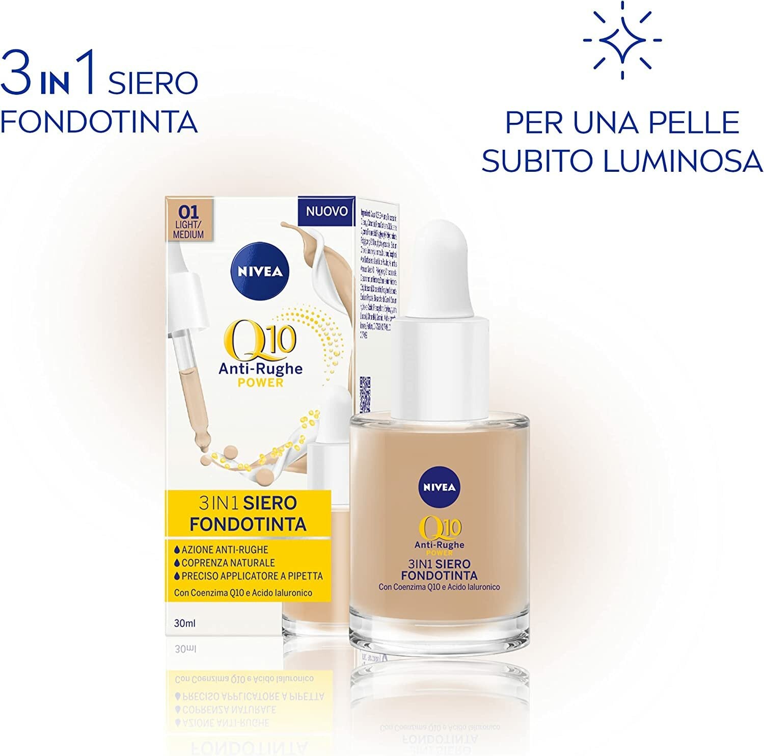 Nivea Face Q10 Power Antirughe 3In1 Siero Fondotinta Light/Medium 30ml-4