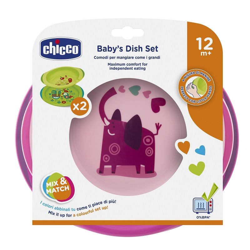 Chicco Set di Piatti 12+ mesi 1 piatto fondo+1 piatto colore Rosa-1