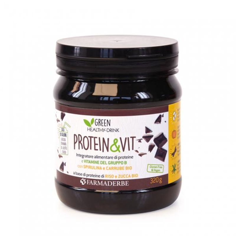 Farmaderbe Protein&Vit a base di proteine di origine vegetale gusto cacao 320g-1