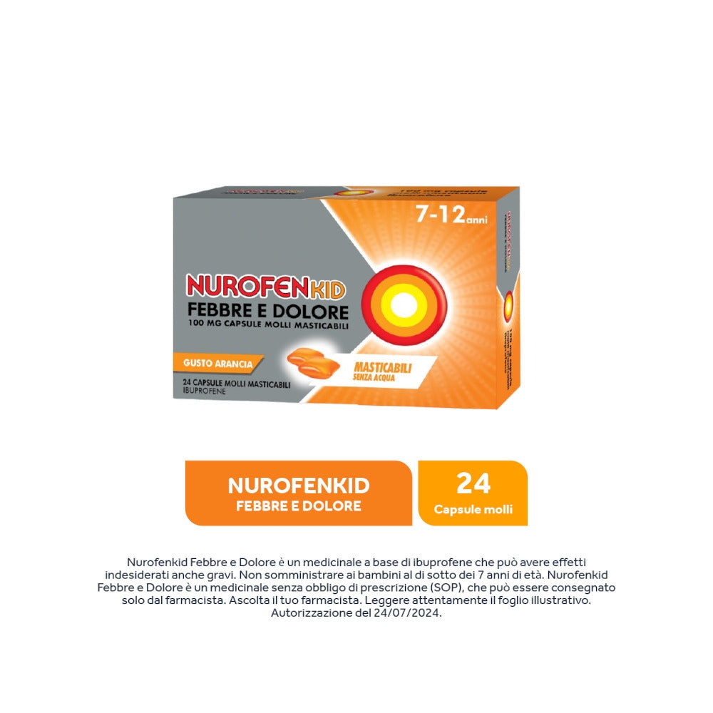 Nurofenkid Febbre e Dolore Ibuprofene 24 capsule molli masticabili-10