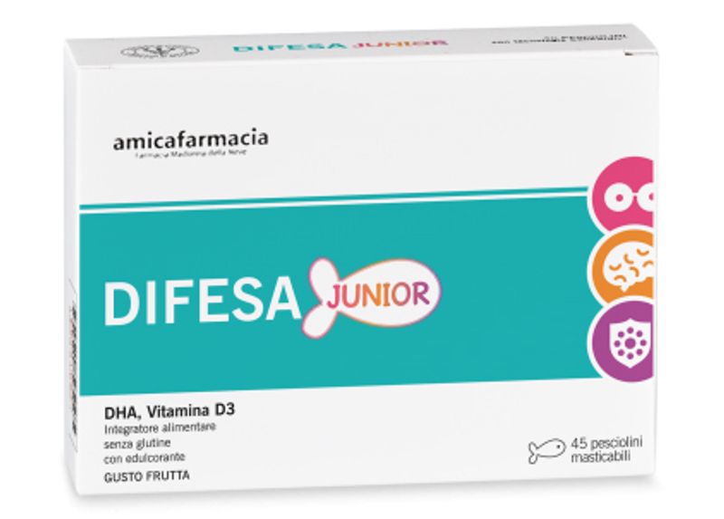 Amicafarmacia Difesa Junior utile per il sistema immunitario dei bambini 45 pesciolini masticabili-1