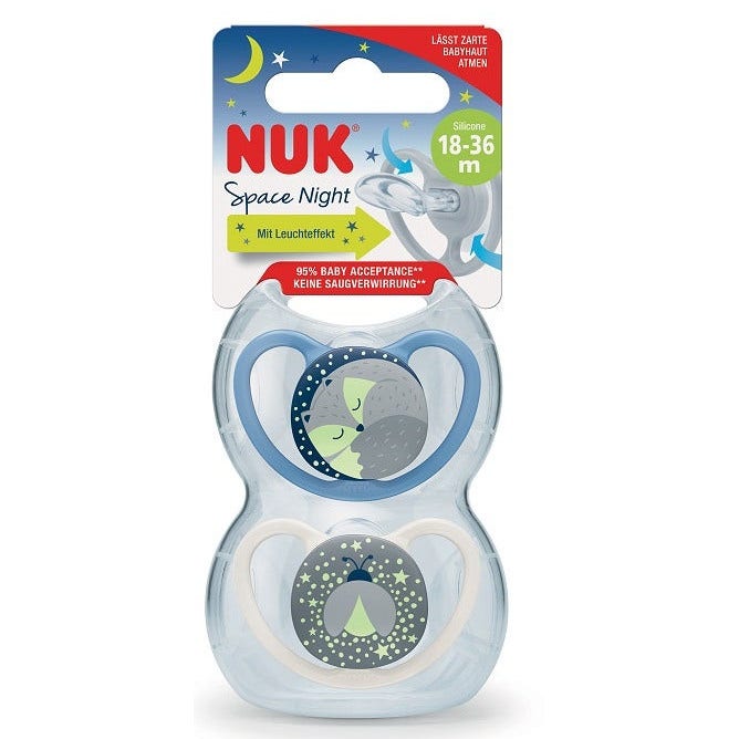 Nuk Space Night Succhietto Silicone 18-36 Mesi 2 Pezzi-1
