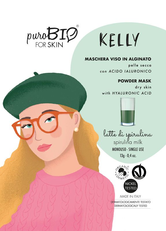 PuroBio Kelly Maschera Viso in alginato al latte di spirulina per pelle secca 13g-1