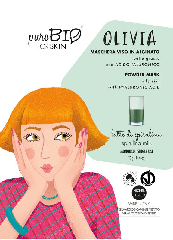 PuroBio Olivia Maschera Viso in alginato al latte di spirulina per pelle grassa 13g-1