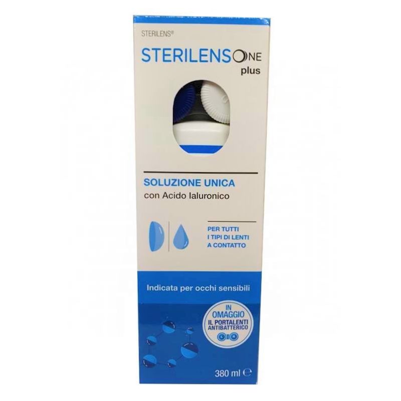 Sterilens One Plus soluzione unica con acido ialuronico 380ml+ OMAGGIO portalenti antibatterico-1