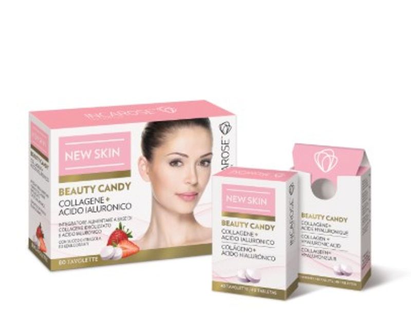 Incarose New Skin Beauty Candy Collagene+ Acido Ialuronico 80 tavolette gusto fragola-1