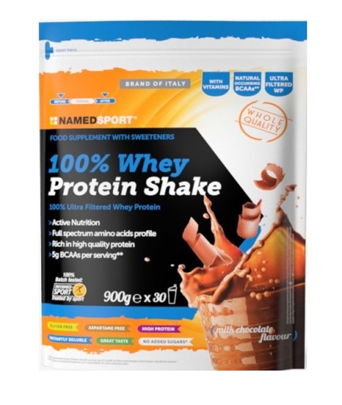 Named sport 100% Whey Protein Shake Proteine in polvere gusto cioccolato al latte 900g-1