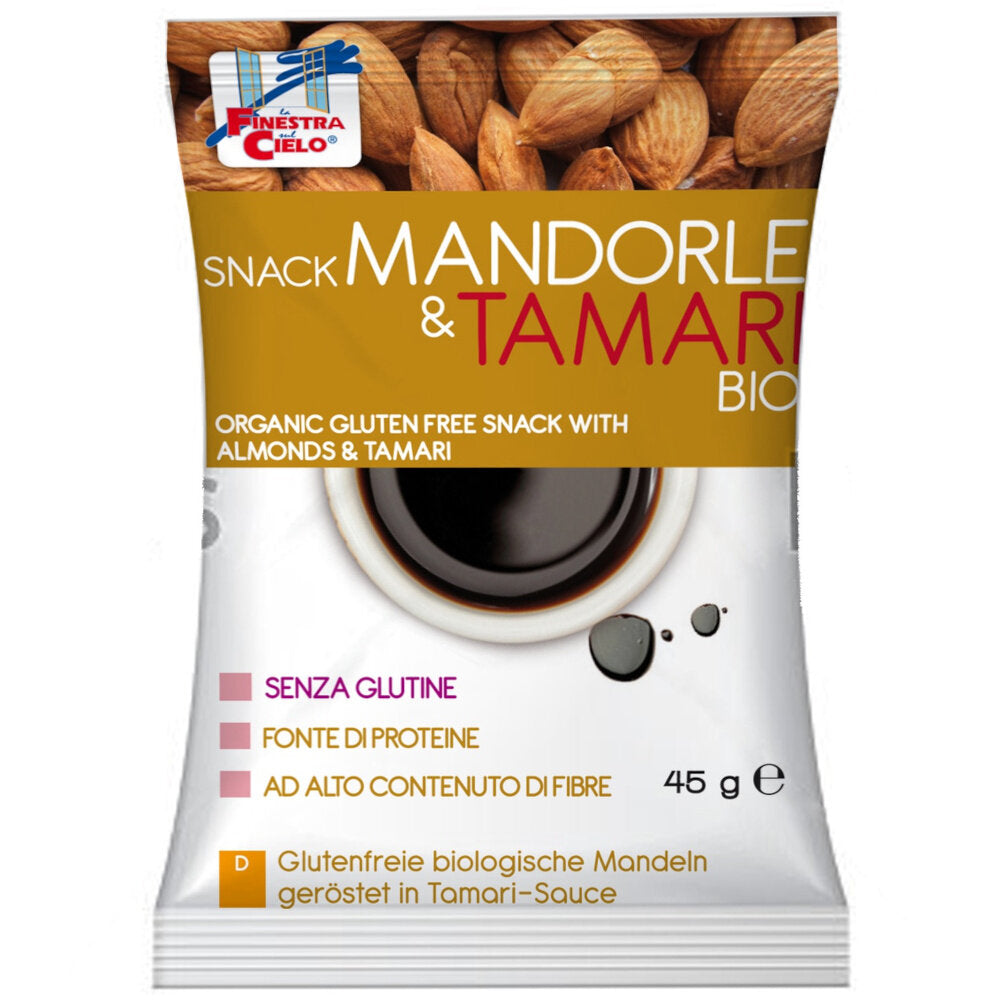 Snack mandorle biologiche tostate con salsa di soia tamari senza glutine da 45gr-2