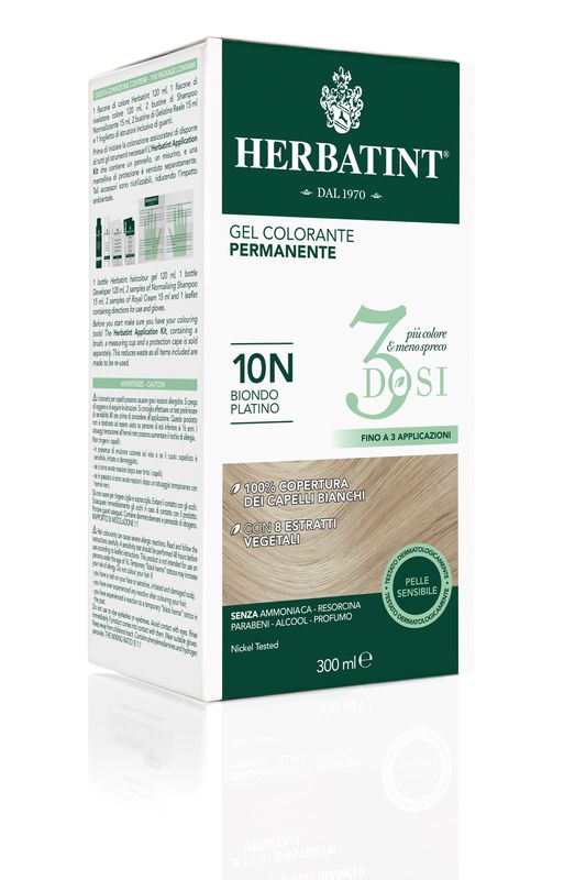 Herbatint Tinta per Capelli Gel Colorante Permanente 3Dosi 10N Biondo Platino 300ml-2