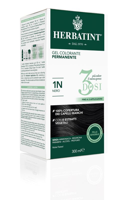 Herbatint Tinta per Capelli Gel Colorante Permanente 3Dosi 1N Nero 300ml-2