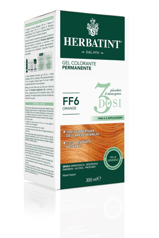 Herbatint Tinta per Capelli Gel Colorante Permanente 3Dosi FF6 Arancio 300ml-2