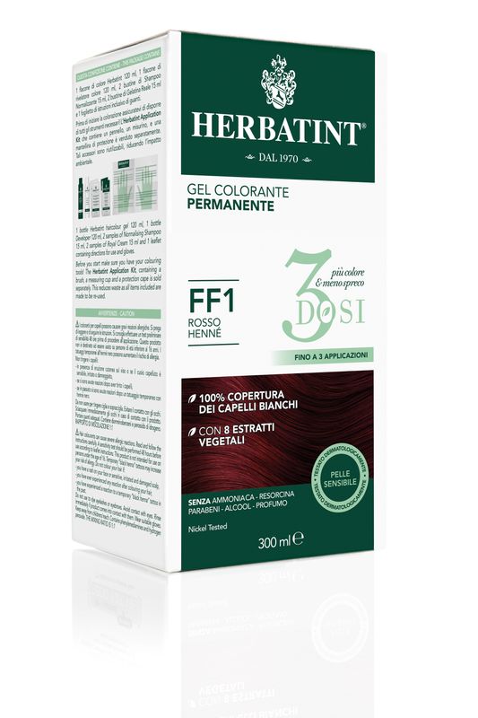 Herbatint Tinta per Capelli Gel Colorante Permanente 3Dosi FF1 Rosso Hennè 300ml-2