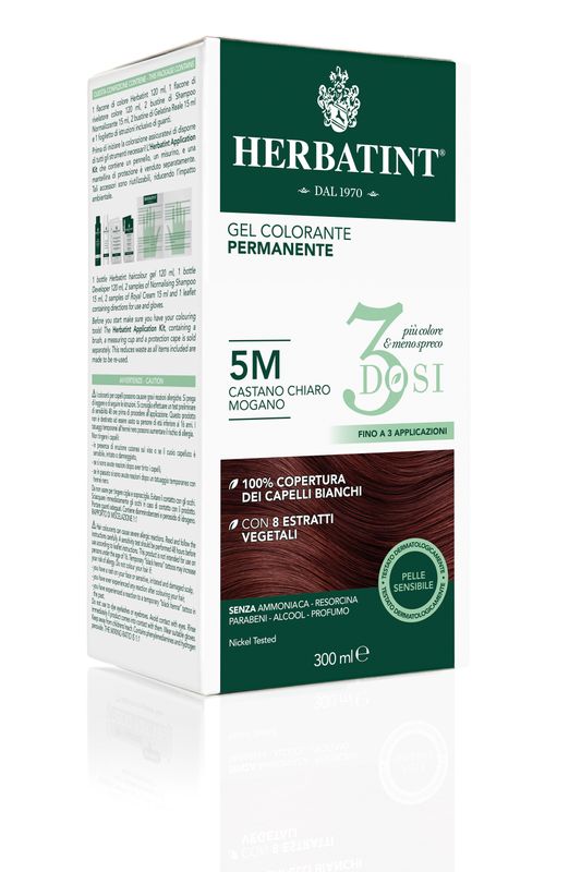 Herbatint Tinta per Capelli Gel Colorante Permanente 3Dosi 5M Castagno Chiaro Mogano 300ml-2