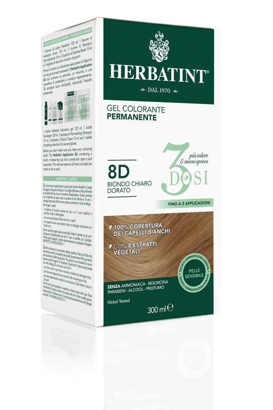 Herbatint Tinta per Capelli Gel Colorante Permanente 3Dosi 8D Biondo Chiaro Dorato 300ml-2