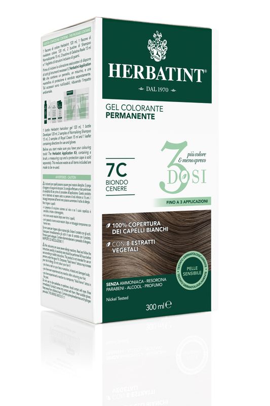 Herbatint Tinta per Capelli Gel Colorante Permanente 3Dosi 7C Biondo Cenere 300ml-2