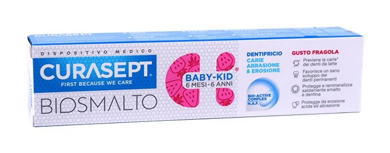 Curasept biosmalto dentifricio baby kid con fluoro gusto fragola 6 mesi -6 anni 50ml-1