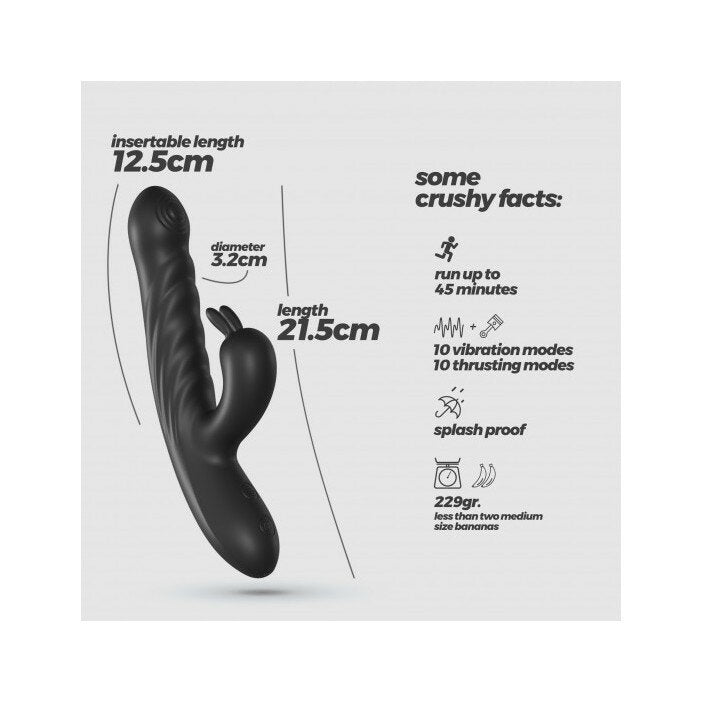 Crushious Lapin Vibratore Rabbit Ricaricabile Con Spinta Nero-8