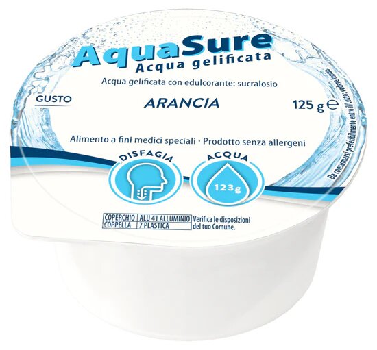 AquaSure Acqua Gel Gelificata Per Disfagia Gelatina Al Gusto Arancia 24x125g-5