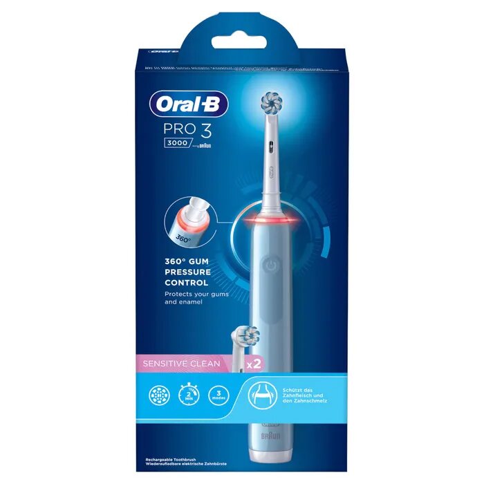 Oral-B Pro 3 3000 Blu spazzolino elettrico ricaricabile + 2 testine di ricambio-4