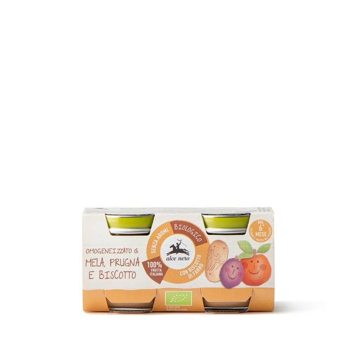 Alce Nero Baby Omogeneizzato di mela prugna e biscotto biologico 2x80g-2
