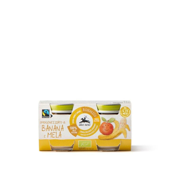 Alce Nero Omogeneizzato di Mela e Banana bio 4°-6° mese 2x80g-2