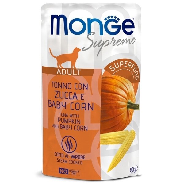 Monge Supreme Busta Adulto Tonno con Zucca e Mais Per Gatti Adulti 80g-1