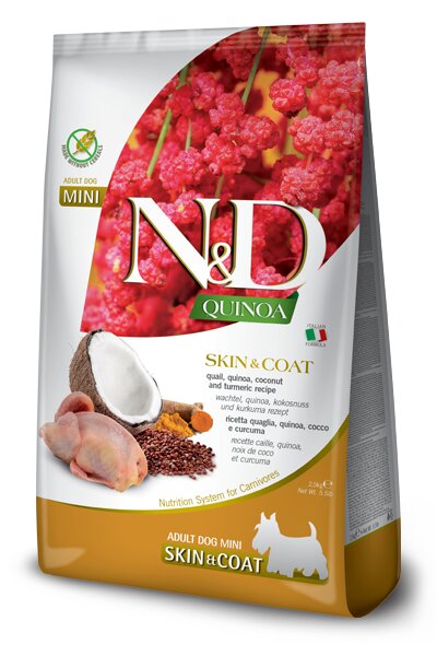Farmina N&D Quinoa Dog Skin&Coat Quaglia Cocco E Curcuma Per Cani Adulti Taglia Mini Sacco 800g-1