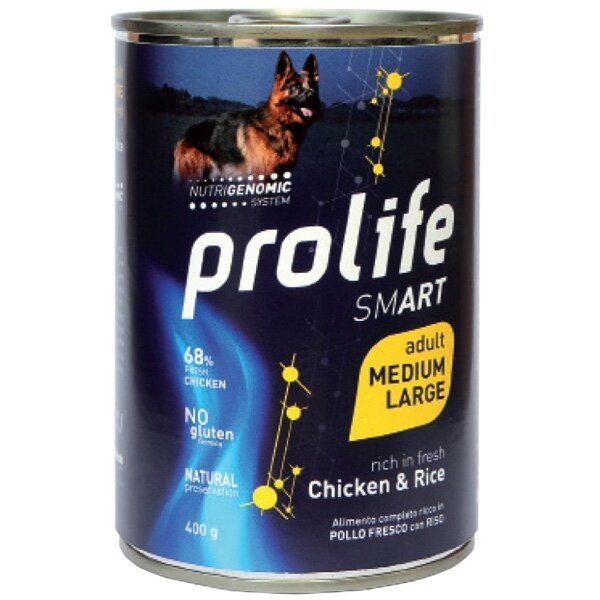 Prolife Smart Pollo Fresco Con Riso Cibo Umido Per Cani Adulti Taglia Medio/Grande Lattina 800g-1