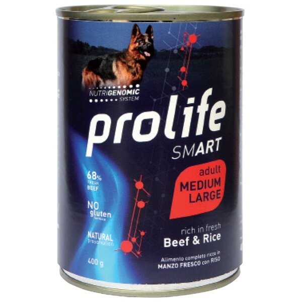 Prolife Smart Manzo Fresco Con Riso Cibo Umido Per Cani Adulti Taglia Media/Grande Lattina 400g-1