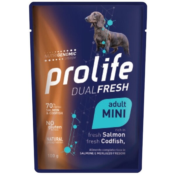 Prolife Dual Fresh Salmone E Merluzzo Freschi Cibo Umido Per Cani Adulti Taglia Piccola Bustina 100g-1