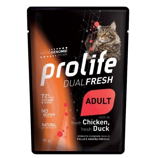 Prolife Dual Fresh Pollo E Anatra Freschi Cibo Umido Per Gatti Adulti Bustina 85g-1