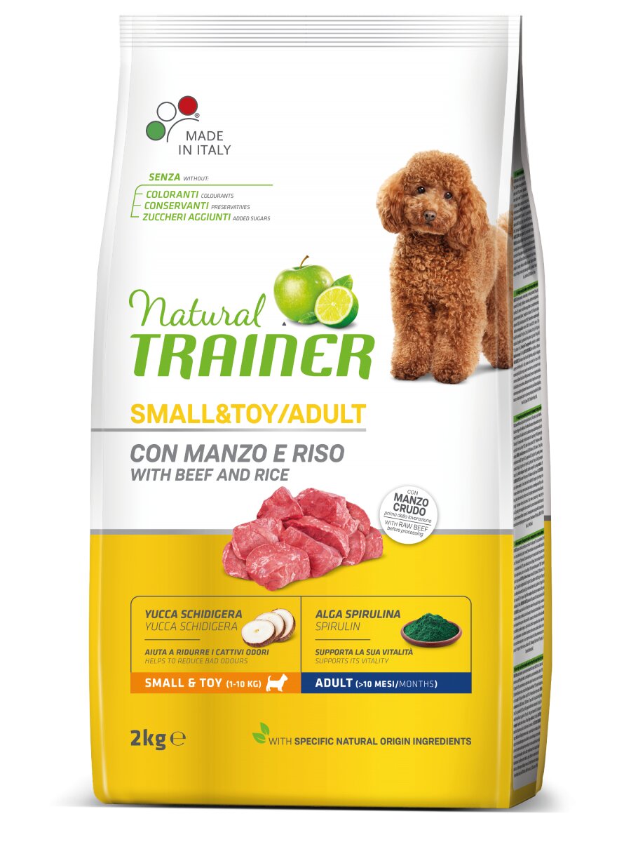 Natural Trainer Crocchette Manzo/Riso Per Cani Adulti Taglia Piccola Sacco 2kg-2