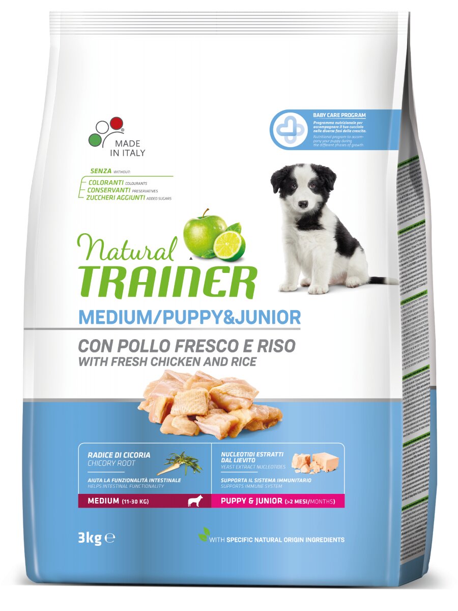 Natural Trainer Crocchette Pollo Fresco Per Cuccioli Taglia Media Sacco 3kg-2
