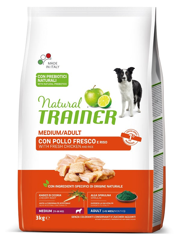 Natural Trainer Crocchette Pollo E Riso Per Cani Adulti Taglia Media Sacco 3Kg
