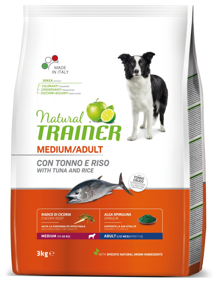 Natural Trainer Crocchette Tonno/Riso/Alga Spirulina Per Cani Taglia Media Sacco 3kg-2