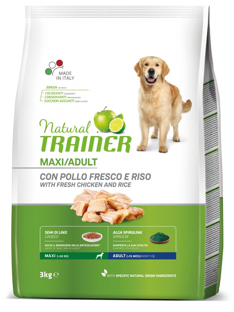 Natural Trainer Crocchette Pollo/Riso/Alga Spirulina Per Cani Adulti Taglia Grande Sacco 3kg-2