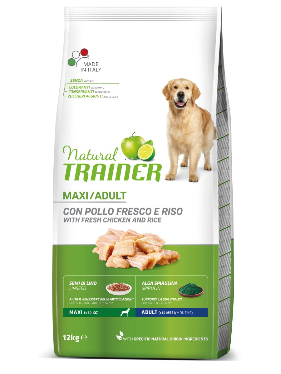 Natural Trainer Crocchette Pollo/Riso/Alga Spirulina Per Cani Adulti Taglia Grande Sacco 12kg-2