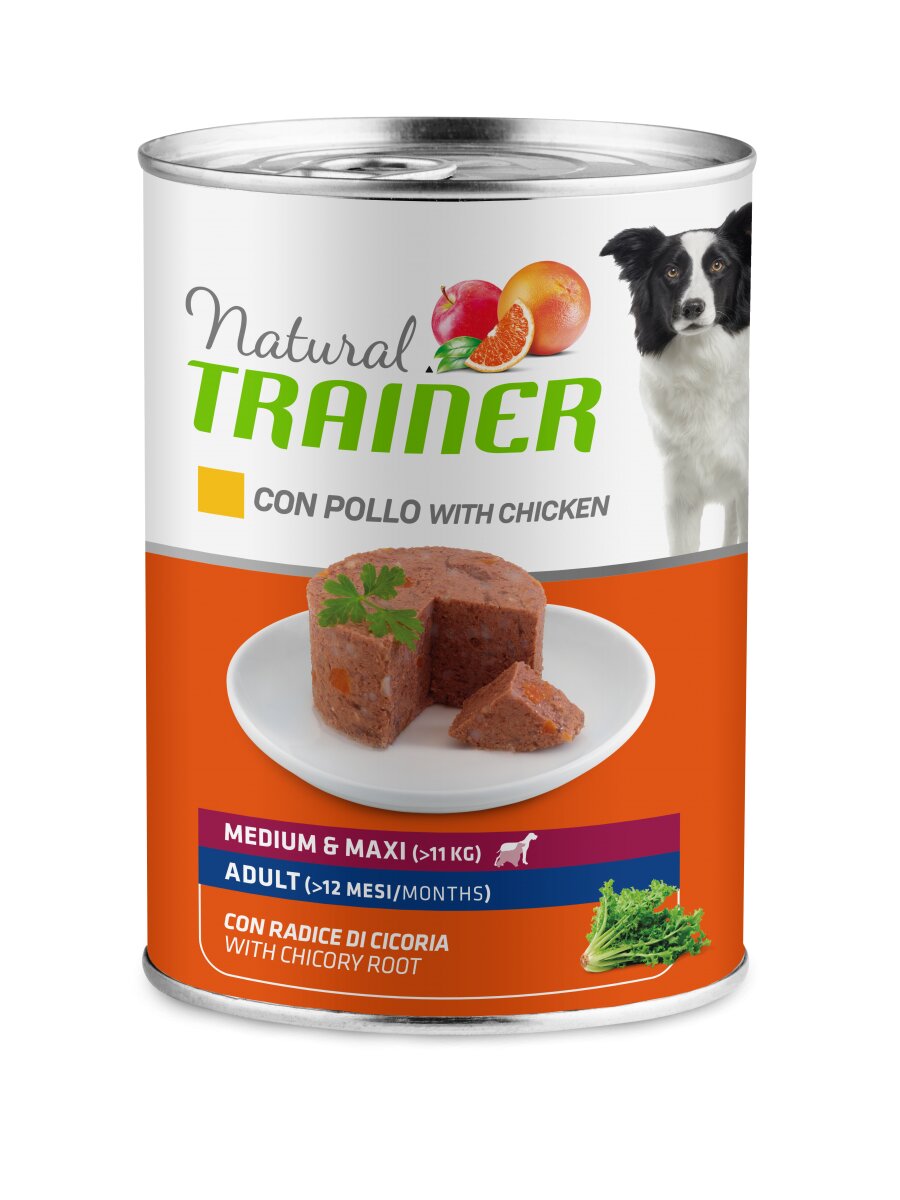 Natural Trainer Patè Con Pollo E Cicoria Per Cani Adulti Taglia Media/Grande Lattina 400g-2