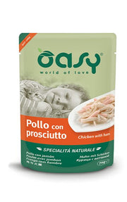 Oasy Wet Cat Pollo Con Prosciutto Cibo Umido Naturale Gatti Adulti Lattina 70g-2